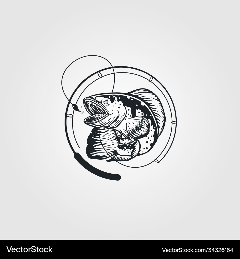 Schlangenkopf Fisch Vintage Logo mit Angelstange Schlangenkopf Fisch Vintage Logo mit Angelstange vektorbild