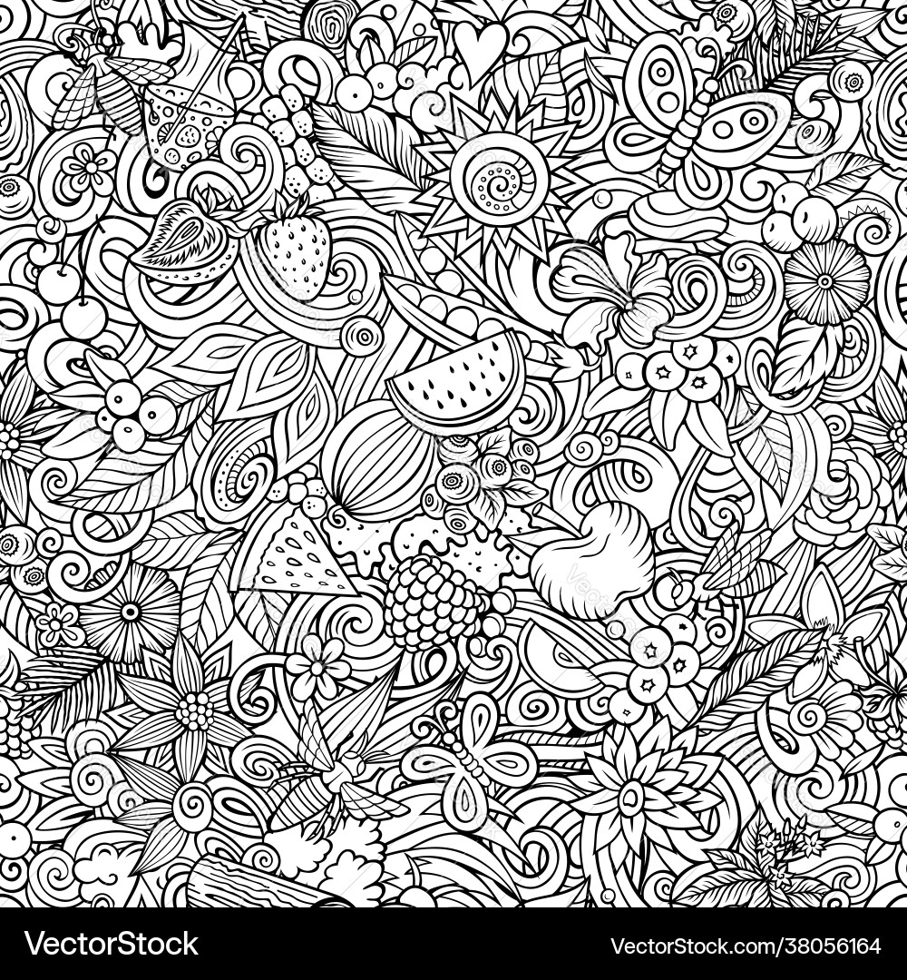 Summer Fruit Doodle Pattern Vector Image