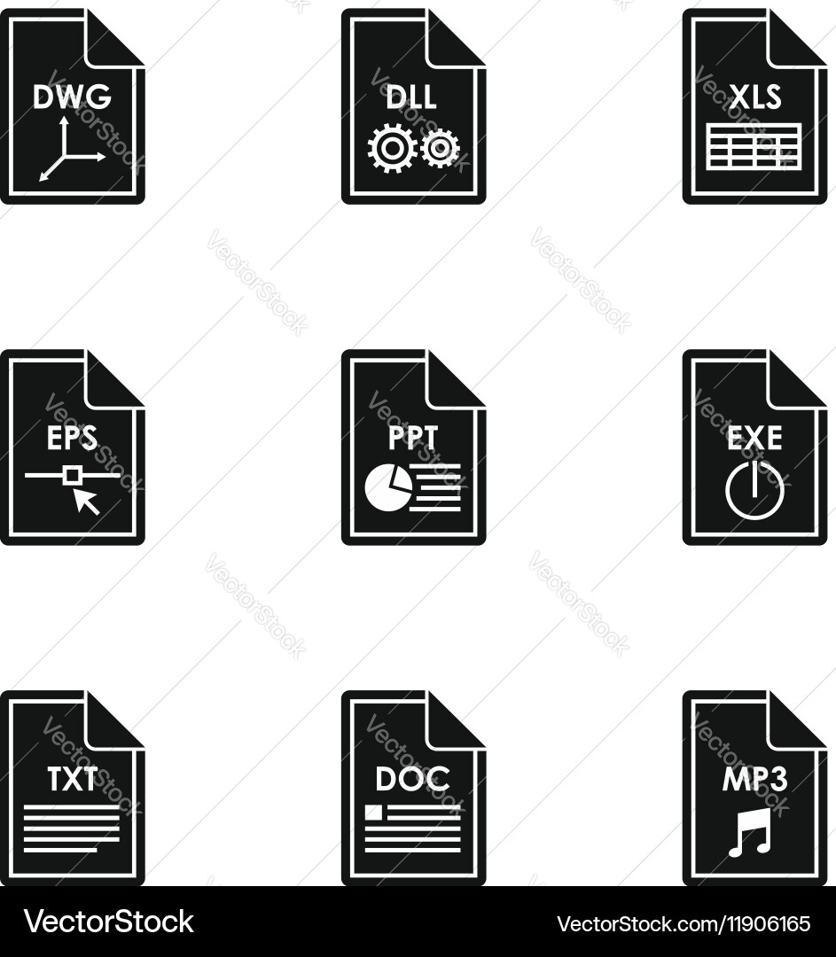 Files icons set simple style vector image