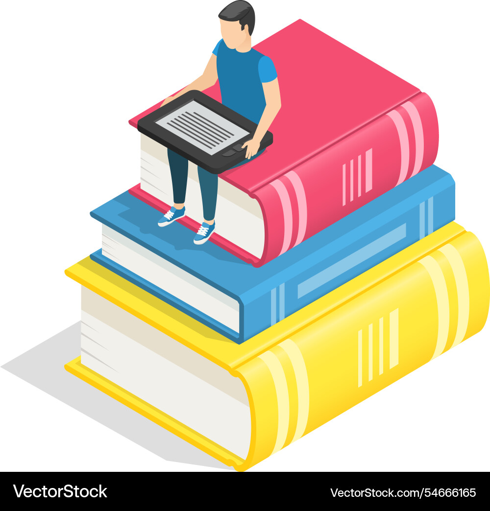 Junge Schüler lesen ein e-Buch während sitzen auf Junge Schüler lesen ein e-Buch während sitzen auf vektorbild