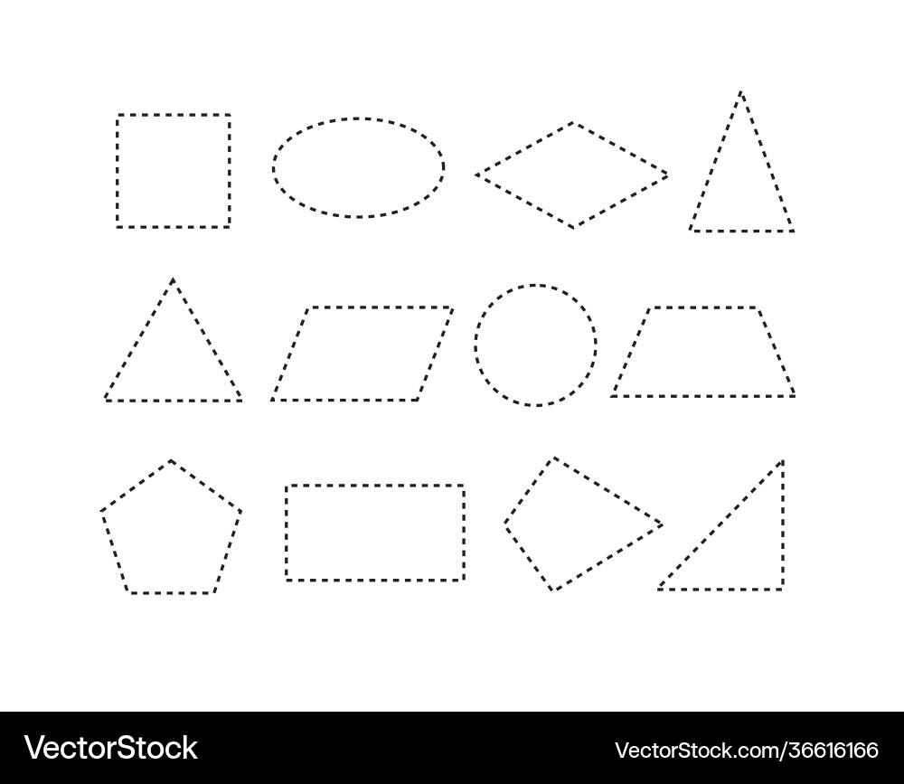 2d basic shapes with dotted line tracing lines vector image