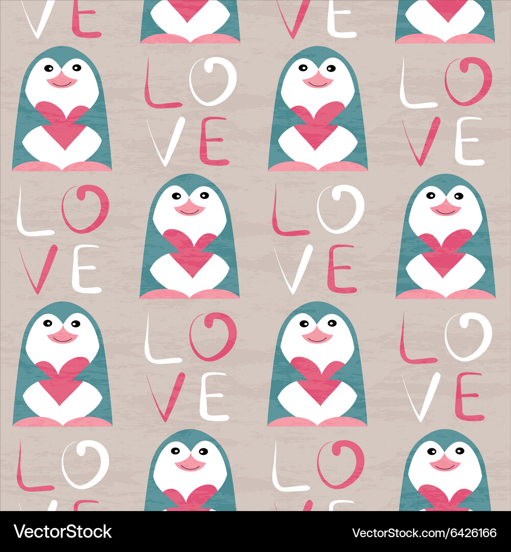 Heart Penguin Pattern Vector Image