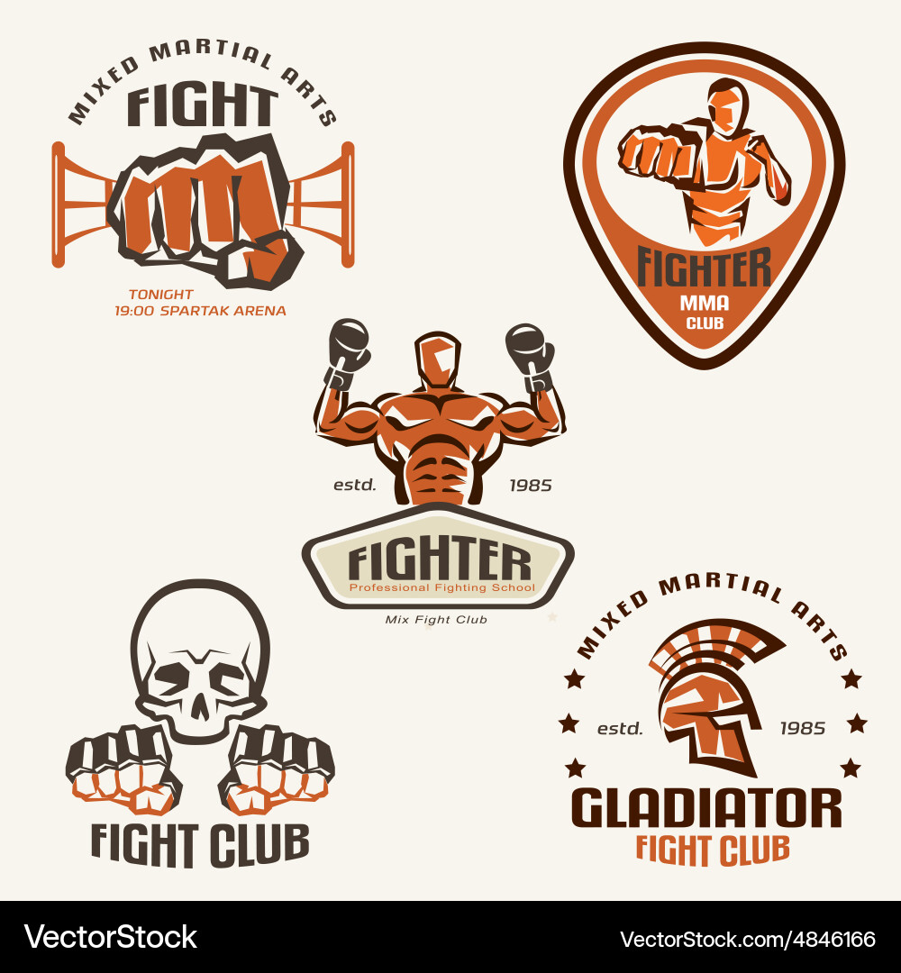 MMA Fighting Club Emblems & Labels Vector Image