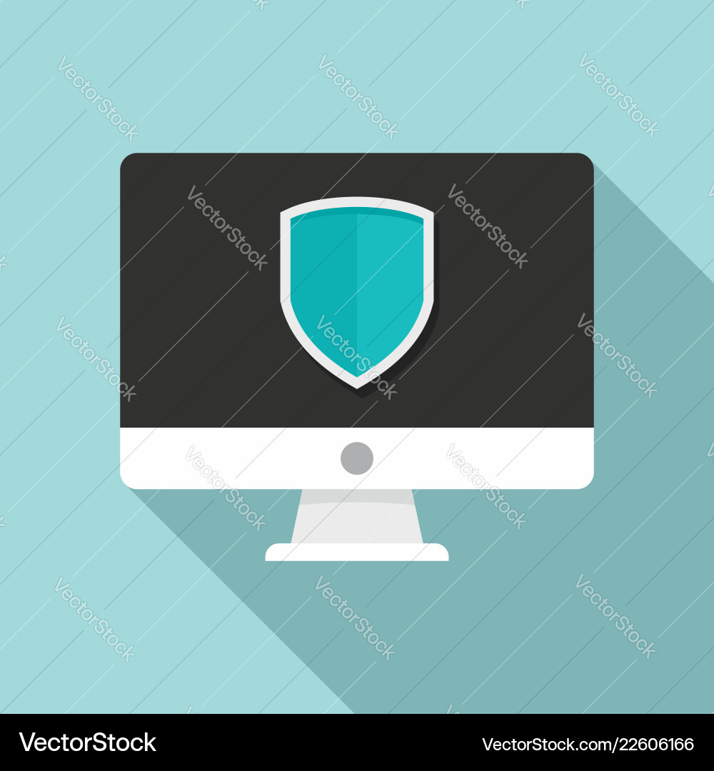 Protected computer icon flat style Protected computer icon flat style Vector Image