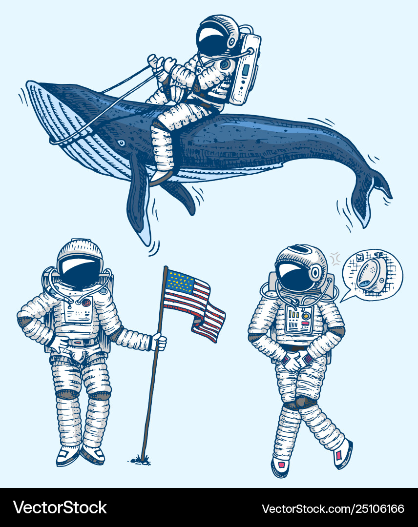 Set astronauts in space collection soaring Set astronauts in space collection soaring vector image