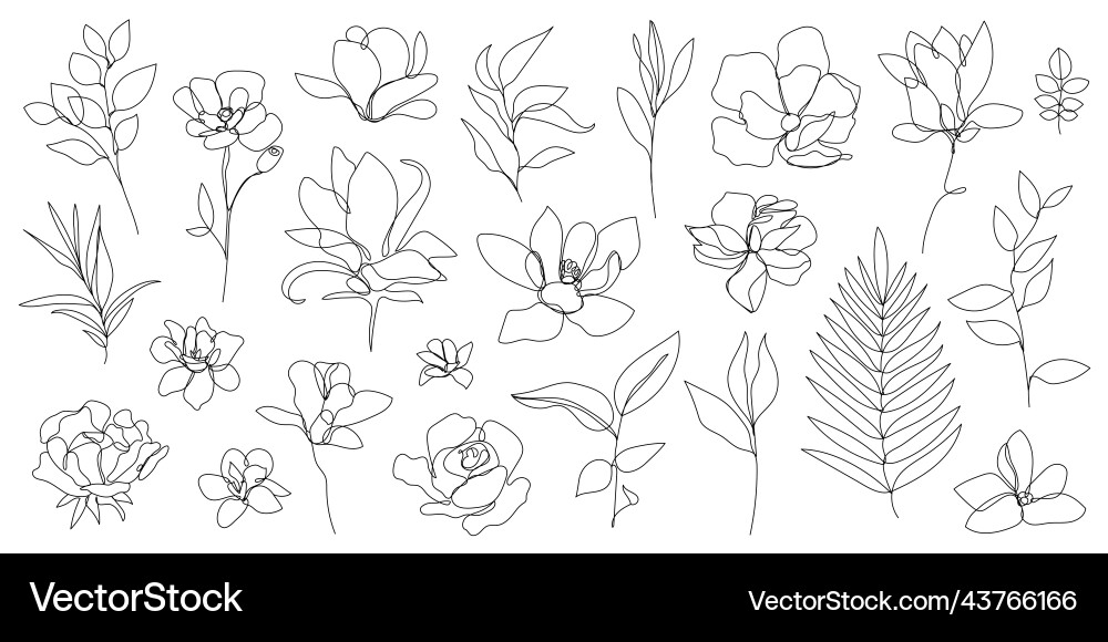 Set of hand drawn single continuous line Set of hand drawn single continuous line vector image