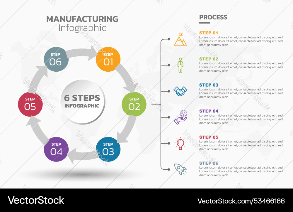 Visual data presentation cycle diagram with 6 Visual data presentation cycle diagram with 6 vector image