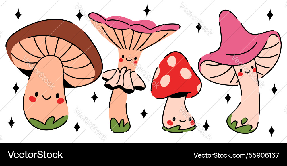 Cute mushroom characters mascot pack Cute mushroom characters mascot pack vector image