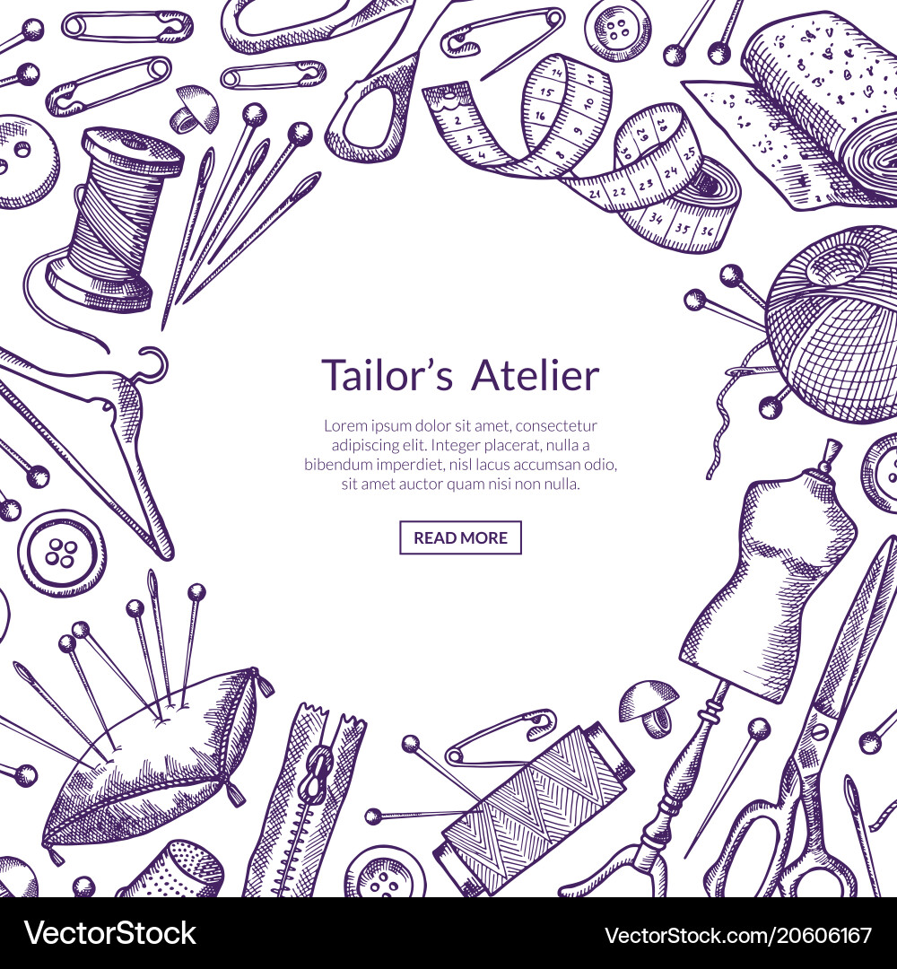 Hand drawn sewing elements background Royalty Free Vector
