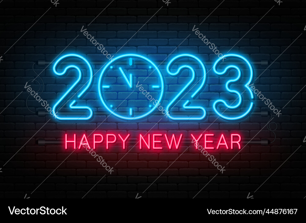 Happy new year 2023 and christmas neon vector image