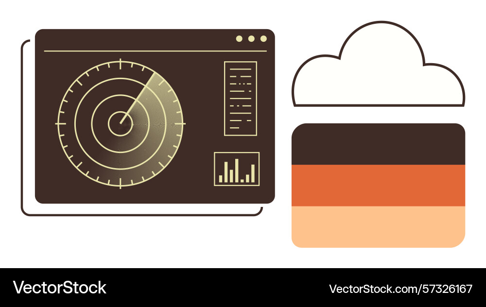 Radar screen with scanning data and cloud storage Radar screen with scanning data and cloud storage vector image