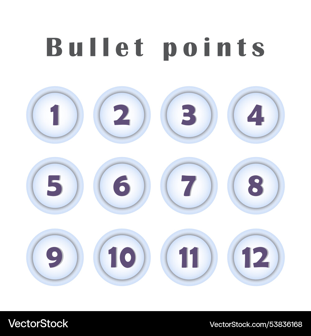 Bullet points grey buttons numbers from 1 to 12 vector image