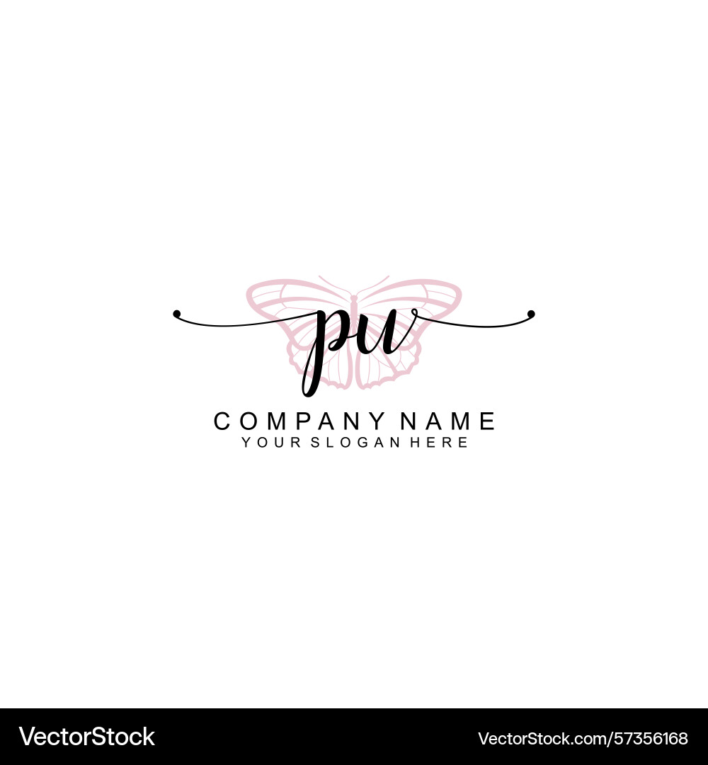 Minimalist handwritten pu initial logos with soft Vector Image