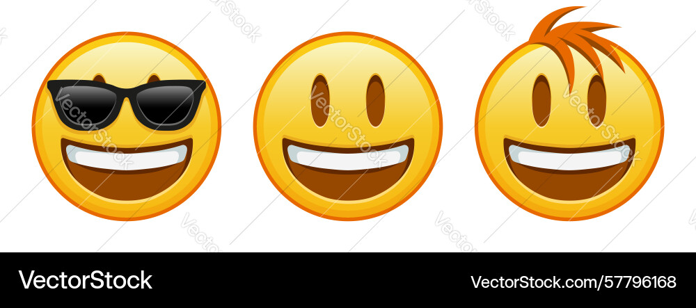 Smiling face with open mouth set of three emoji Vector Image