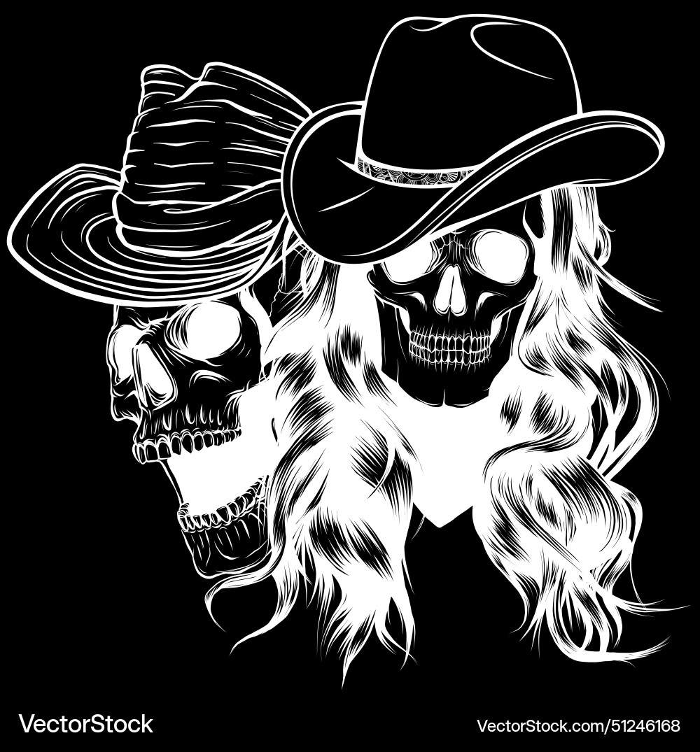 Weiße Silhouette von menschlichen Schädel Cowboy und Frau Weiße Silhouette von menschlichen Schädel Cowboy und Frau vektorbild