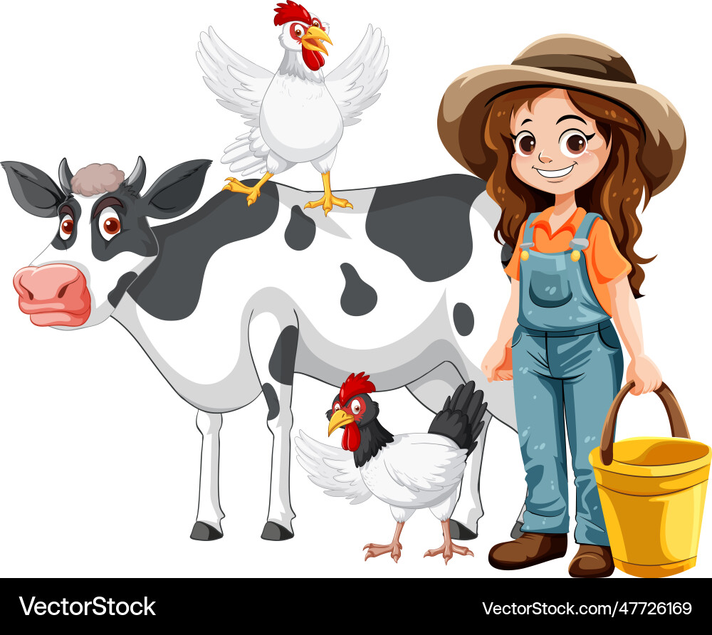 Cute farmer woman cartoon character vector image