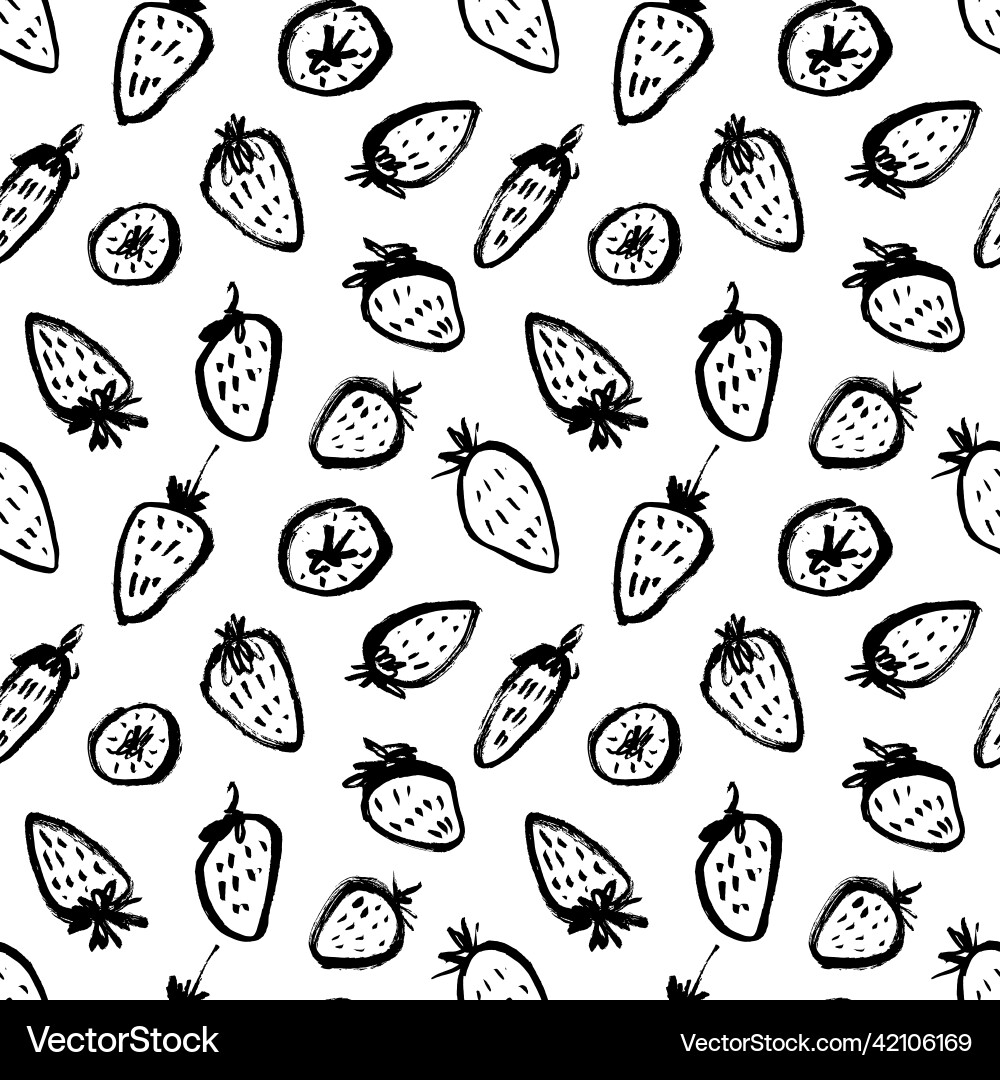 Hand drawn black brush strawberry seamless pattern Hand drawn black brush strawberry seamless pattern vector image