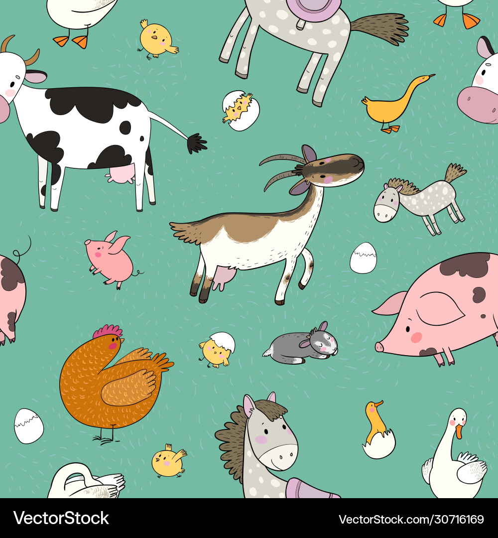Pattern with farm animals cute cartoon horse cow Pattern with farm animals cute cartoon horse cow vector image