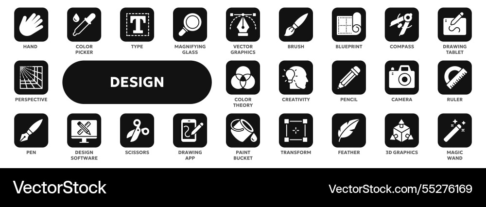 Solid icons of graphic design and creativity Solid icons of graphic design and creativity vector image