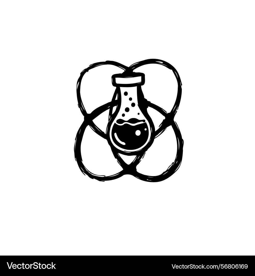Stylized science emblem featuring a flask within Vector Image