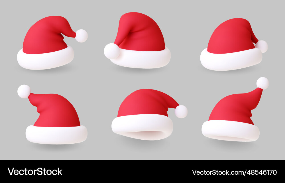 3d santa hats christmas hat realistic modern 3d santa hats christmas hat realistic modern vector image