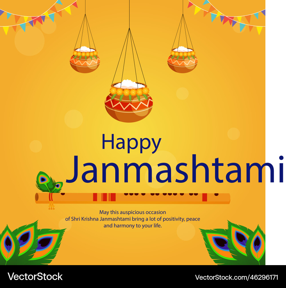 Banner design of happy janmashtami vector image