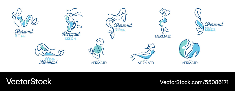 Mermaid logo and label design template set Mermaid logo and label design template set vector image