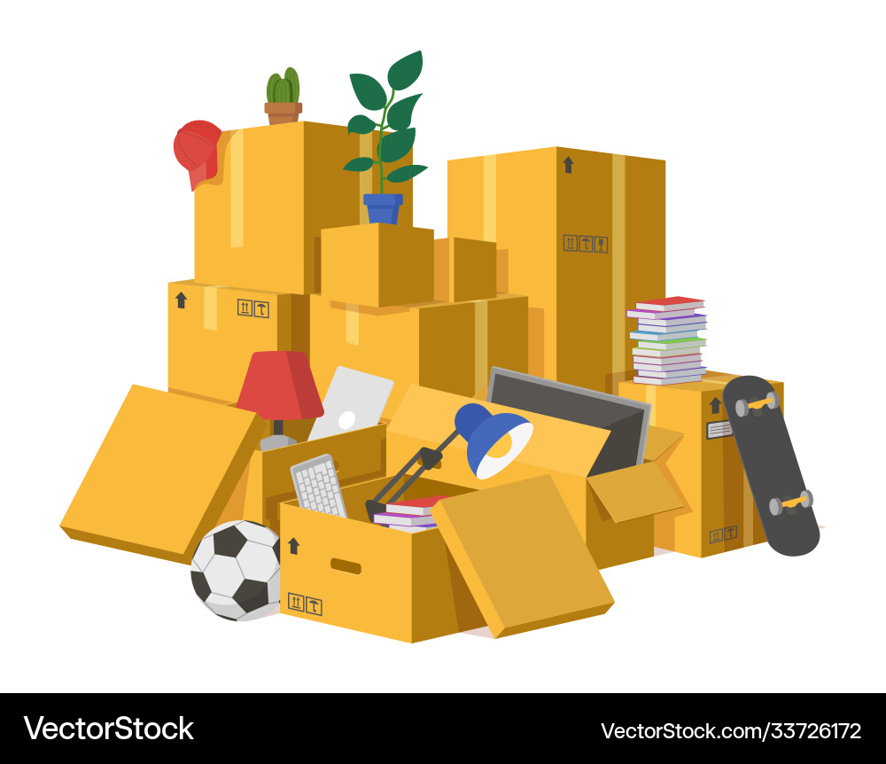 Moving boxes delivery cardboard pile vector image