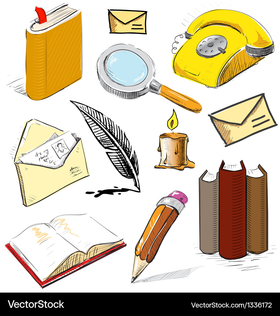 Office set reading writing communicating objects Vector Image