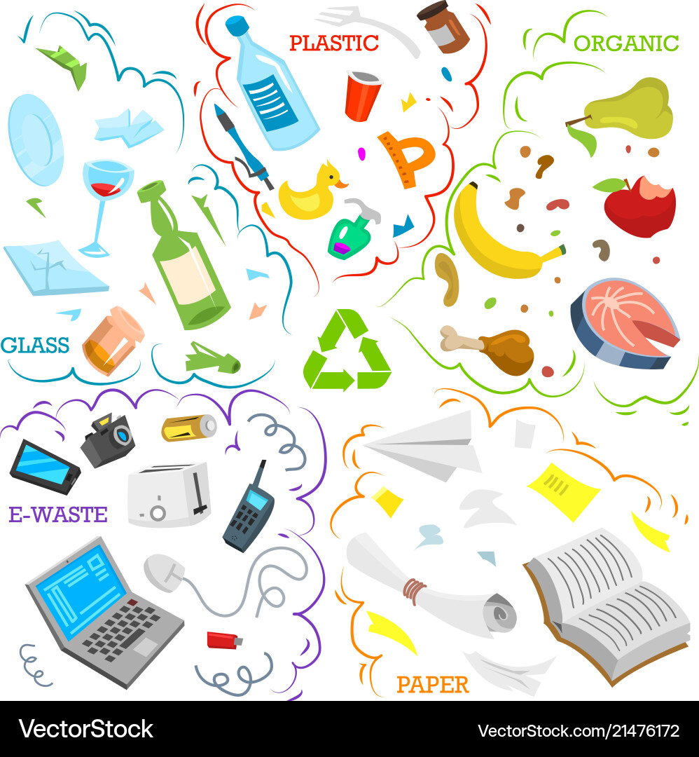 Recycling garbage elements sorting and utilize Recycling garbage elements sorting and utilize vector image