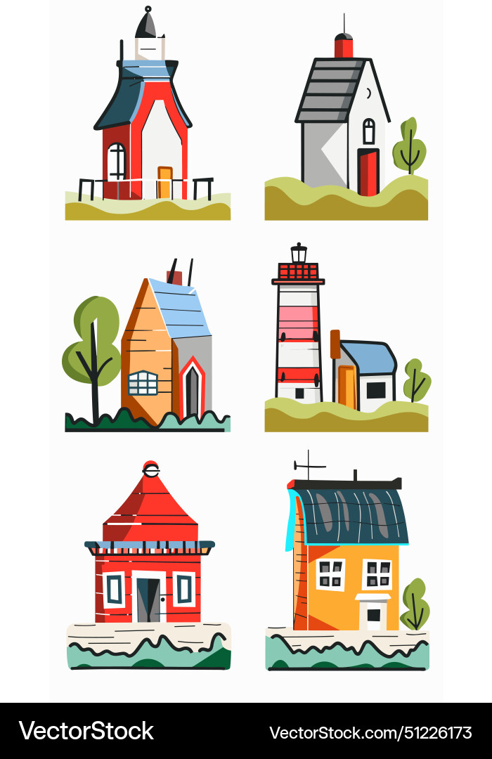 Collection various colorful simple houses Vector Image