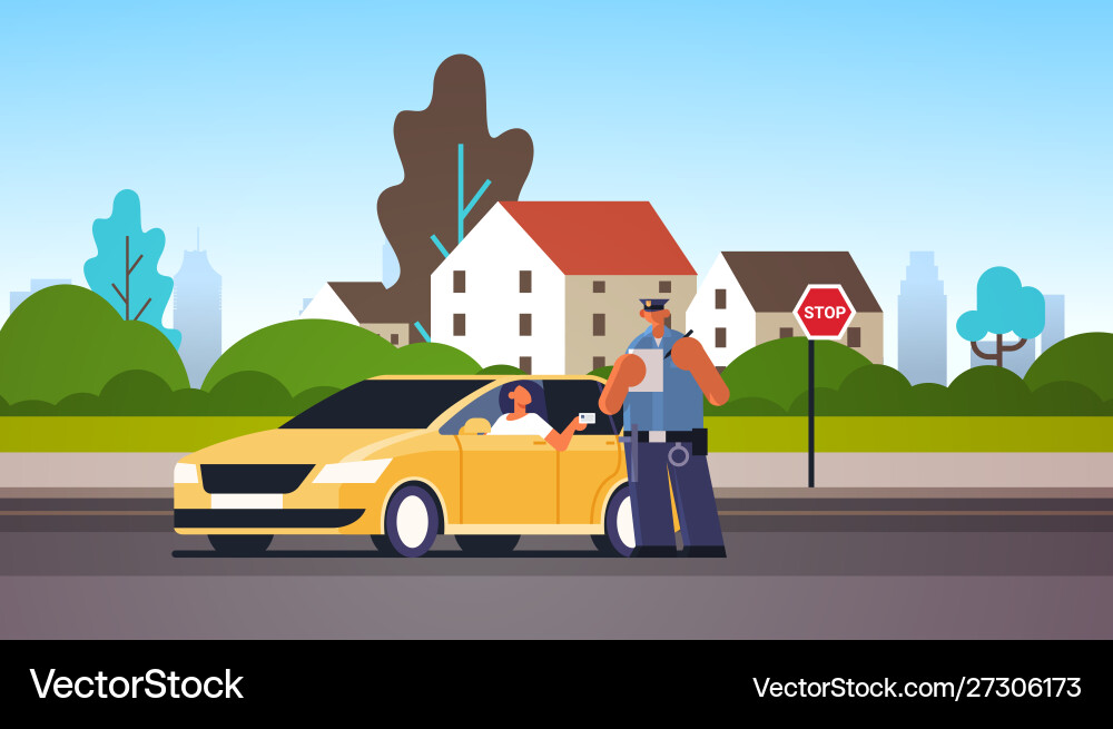 Police officer writing report parking fine vector image