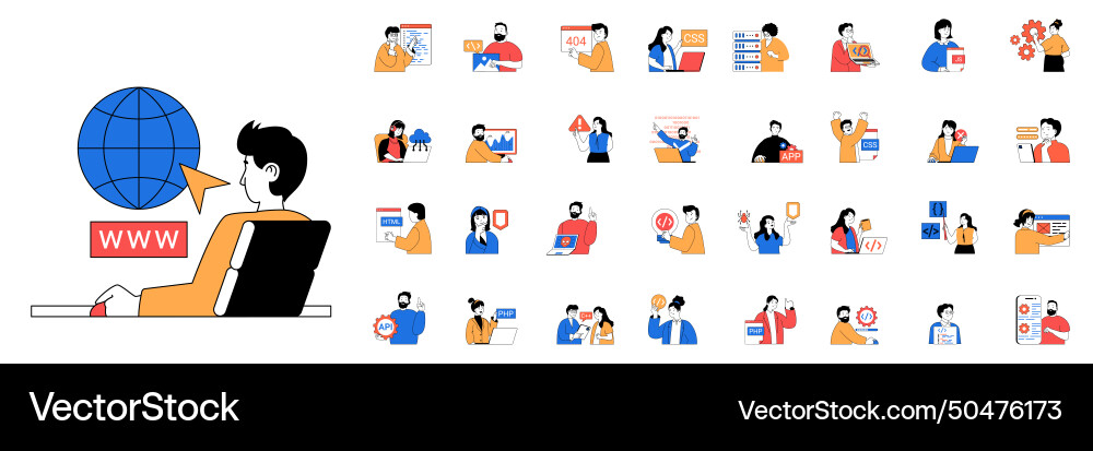 Programming concept with character situations mega Programming concept with character situations mega vector image