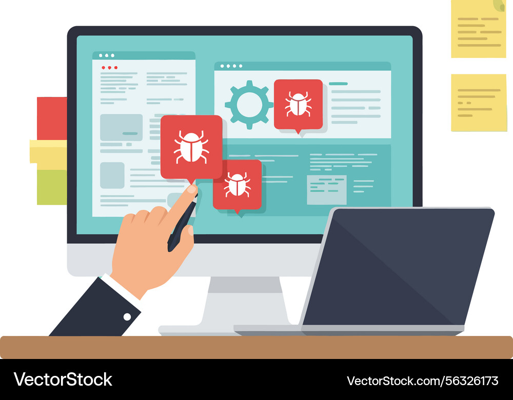 Software Bugs on Computer Screen vector image