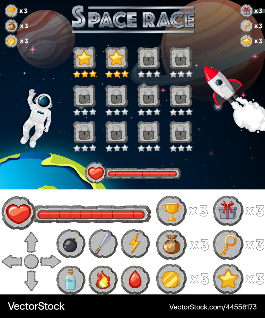 Space game background template and elements Space game background template and elements vector image