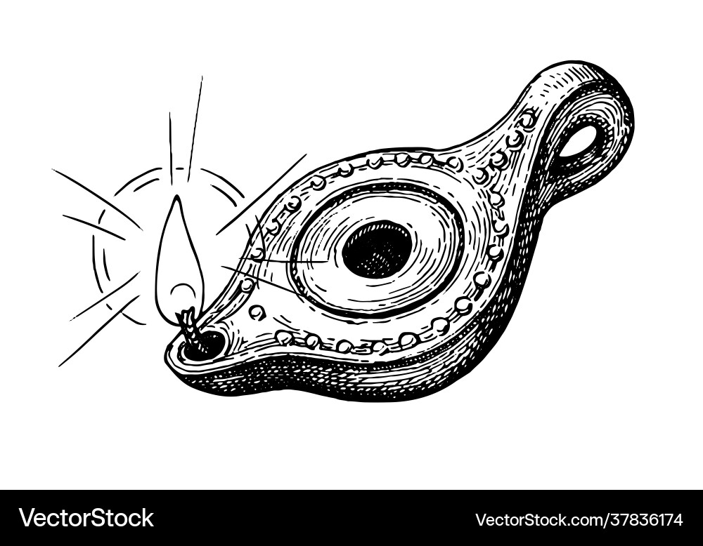 Ancient clay oil lamp Ancient clay oil lamp vector image