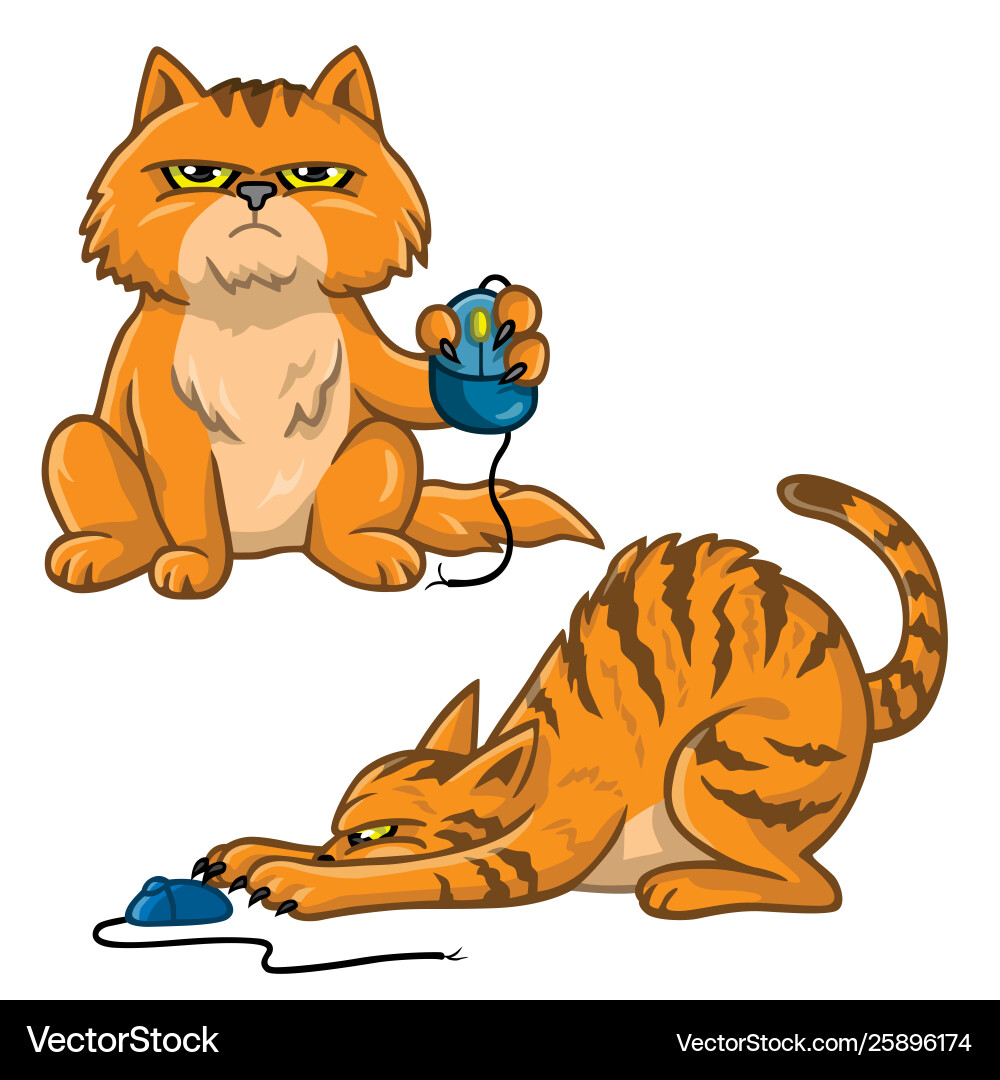 Cat Using Computer Mouse vector image