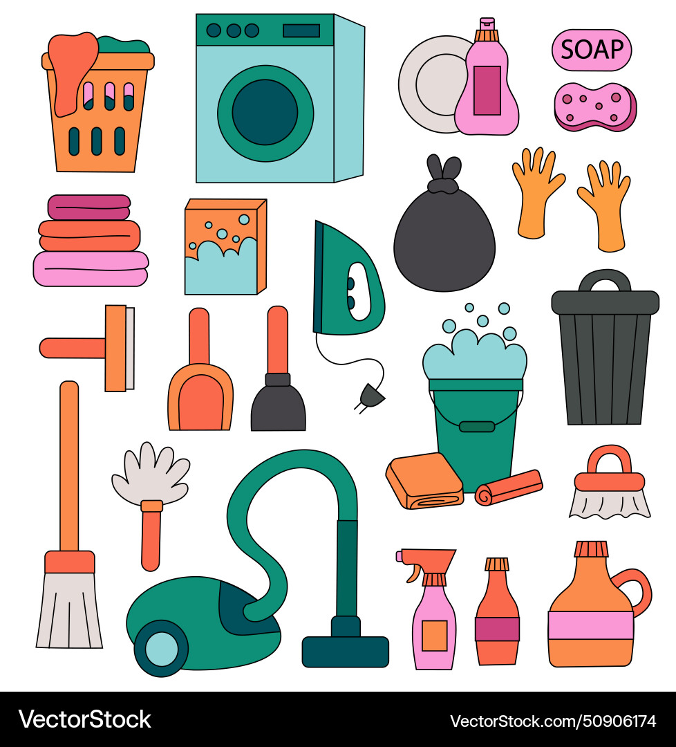 Cleaning set elements collection of tools Vector Image
