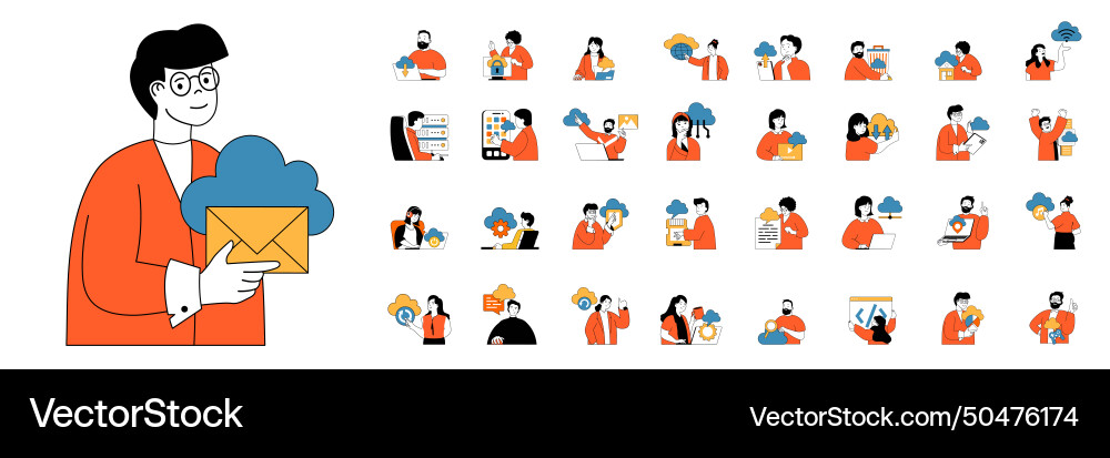 Cloud computing concept with character situations Cloud computing concept with character situations vector image