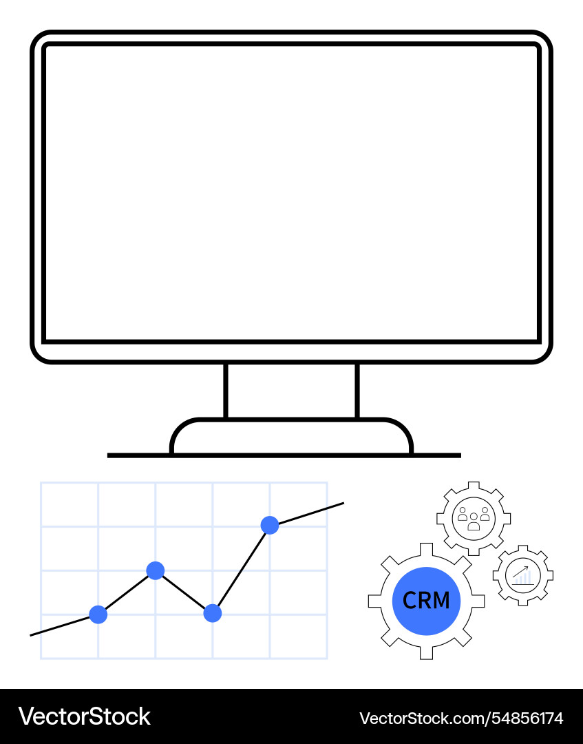 Crm process with line graph displayed on computer Crm process with line graph displayed on computer vector image