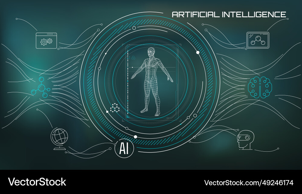Futuristic interface design with a 3d human model Futuristic interface design with a 3d human model vector image