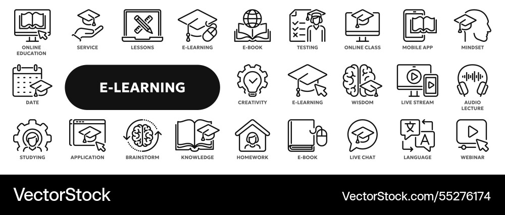 Online Learning Icons Set Vector Image