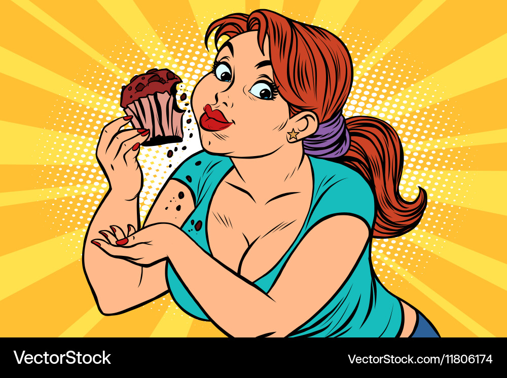 Woman Eating Cupcake - Retro Style Vector Image