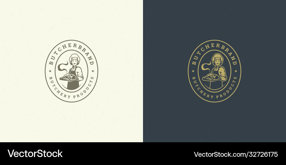 Butcher shop logo chef holding Butcher shop logo chef holding Vector Image