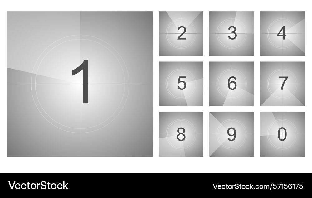 Countdown movie frame film intro animation retro Vector Image