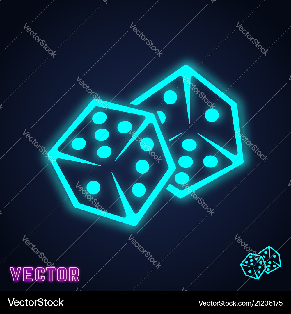 Neon Dice Game Icon - Two Dice Vector Image
