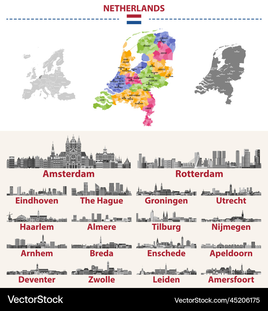 Netherlands map with main cities on it dutch Netherlands map with main cities on it dutch vector image