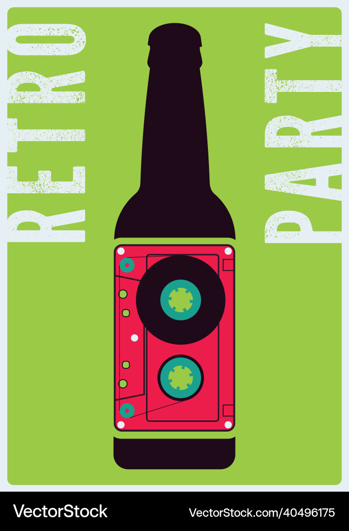 Retro party beer bottle and audio cassette vector image