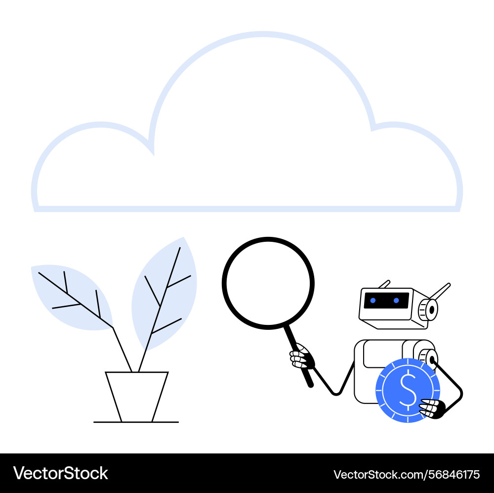 Robot exploring growth potential with magnifying vector image