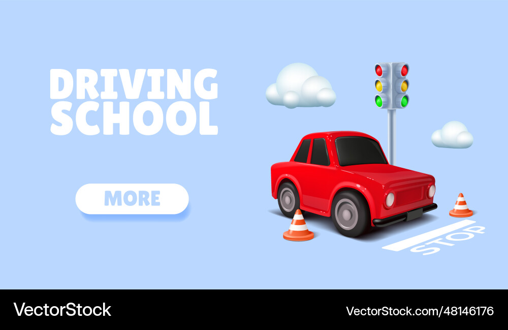 3d car traffic driving school web banner auto 3d car traffic driving school web banner auto vector image
